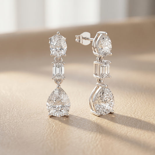 Emerald Pear Cut Lab Grown Diamond Stud Earrings in White Gold