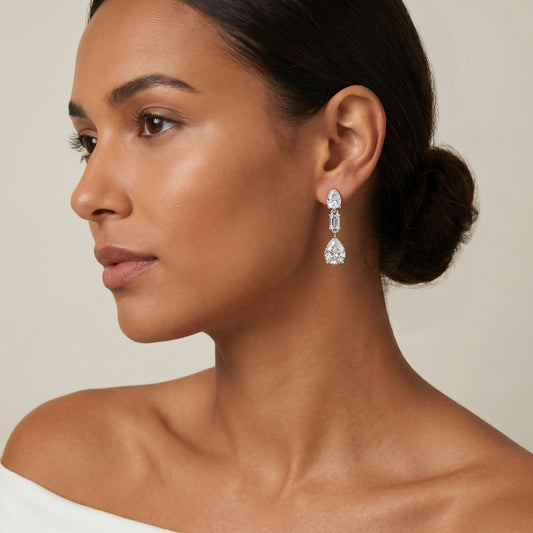 Emerald Pear Cut Lab Grown Diamond Stud Earrings in White Gold