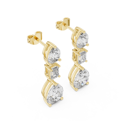 Emerald Pear Cut Lab Grown Diamond Stud Earrings in Yellow Gold