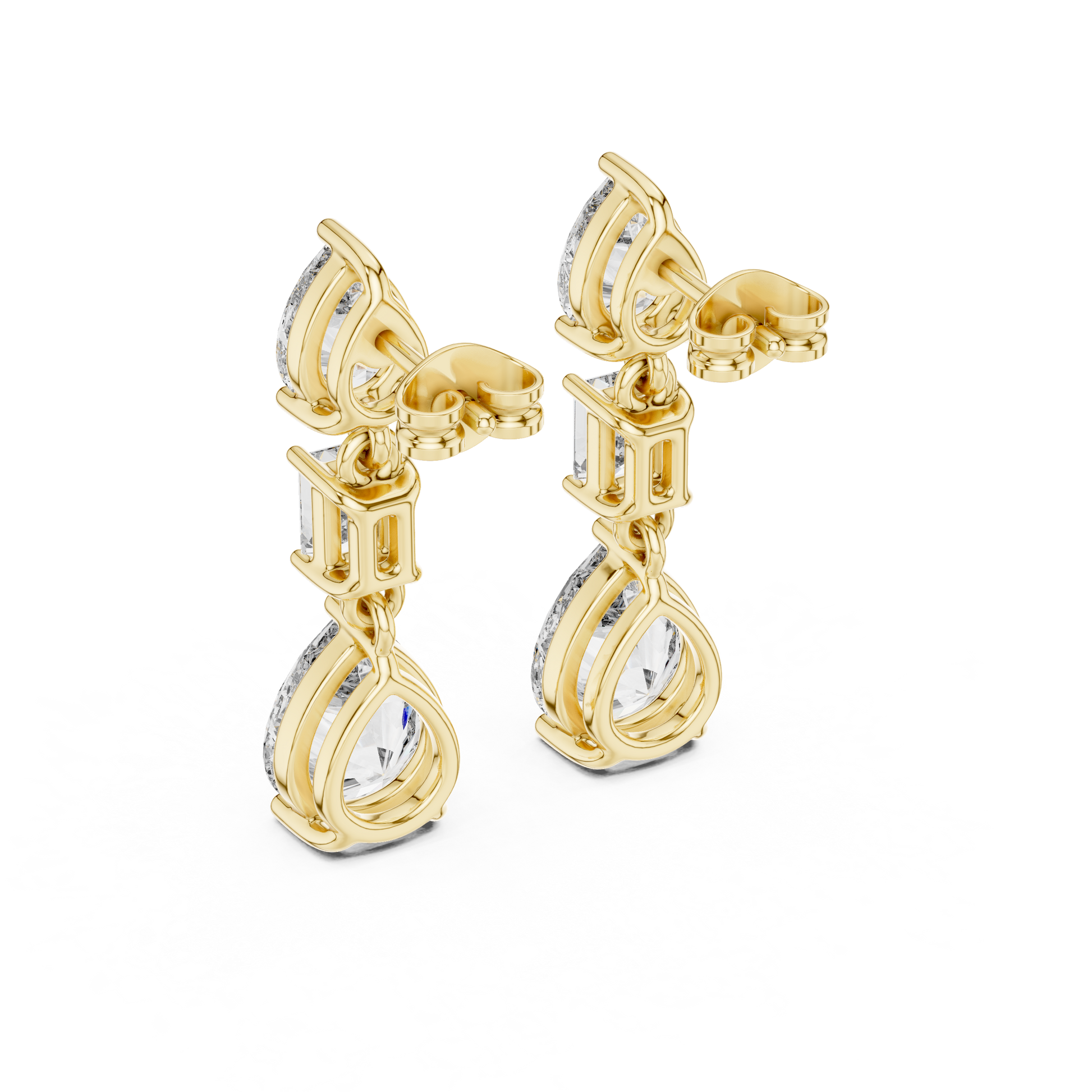 Emerald Pear Cut Lab Grown Diamond Stud Earrings in Yellow Gold