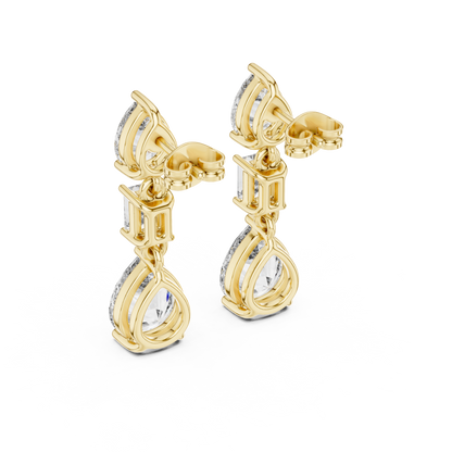 Emerald Pear Cut Lab Grown Diamond Stud Earrings in Yellow Gold