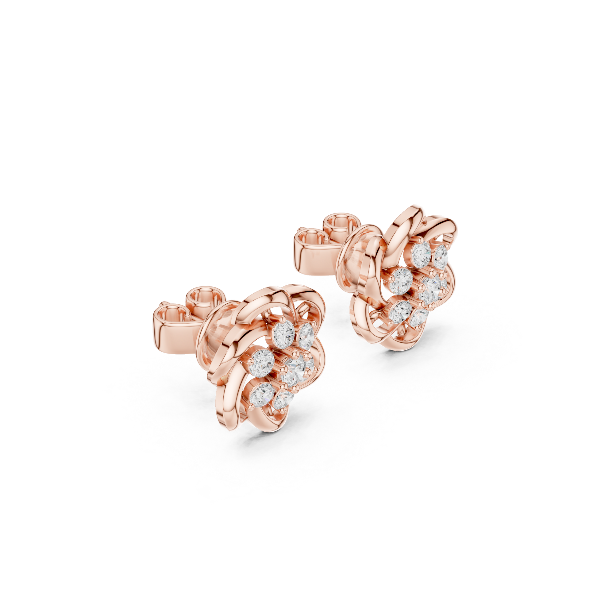 Round Cut Lab Grown Diamond Stud Earrings in Rose Gold