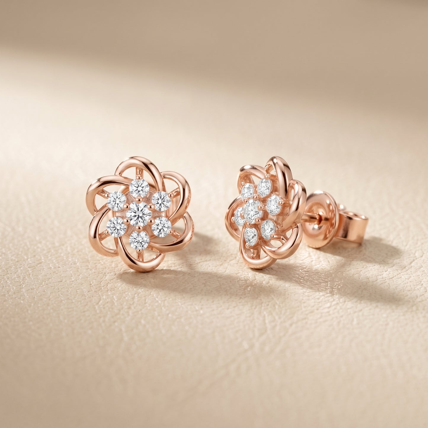 Round Cut Lab Grown Diamond Stud Earrings in Rose Gold