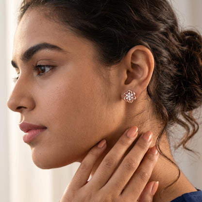 Round Cut Lab Grown Diamond Stud Earrings in Rose Gold