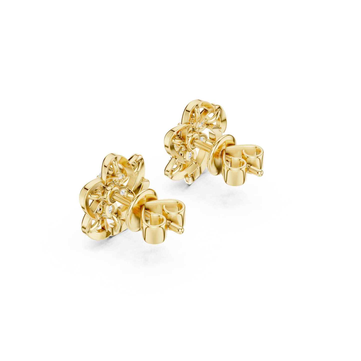 Round Cut Lab Grown Diamond Stud Earrings in Yellow Gold