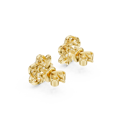 Round Cut Lab Grown Diamond Stud Earrings in Yellow Gold