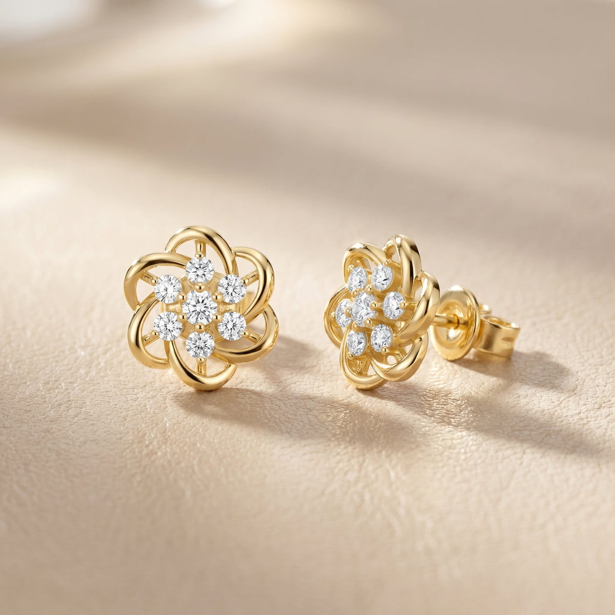 Round Cut Lab Grown Diamond Stud Earrings in Yellow Gold