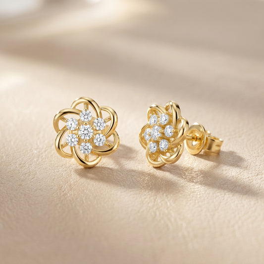 Round Cut Lab Grown Diamond Stud Earrings in Yellow Gold