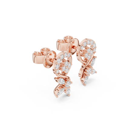Marquise Round Cut Lab Grown Diamond Stud Earrings in Rose Gold