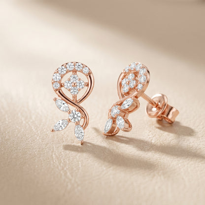 Marquise Round Cut Lab Grown Diamond Stud Earrings in Rose Gold