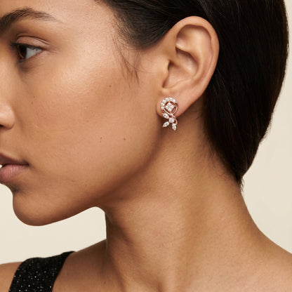 Marquise Round Cut Lab Grown Diamond Stud Earrings in Rose Gold