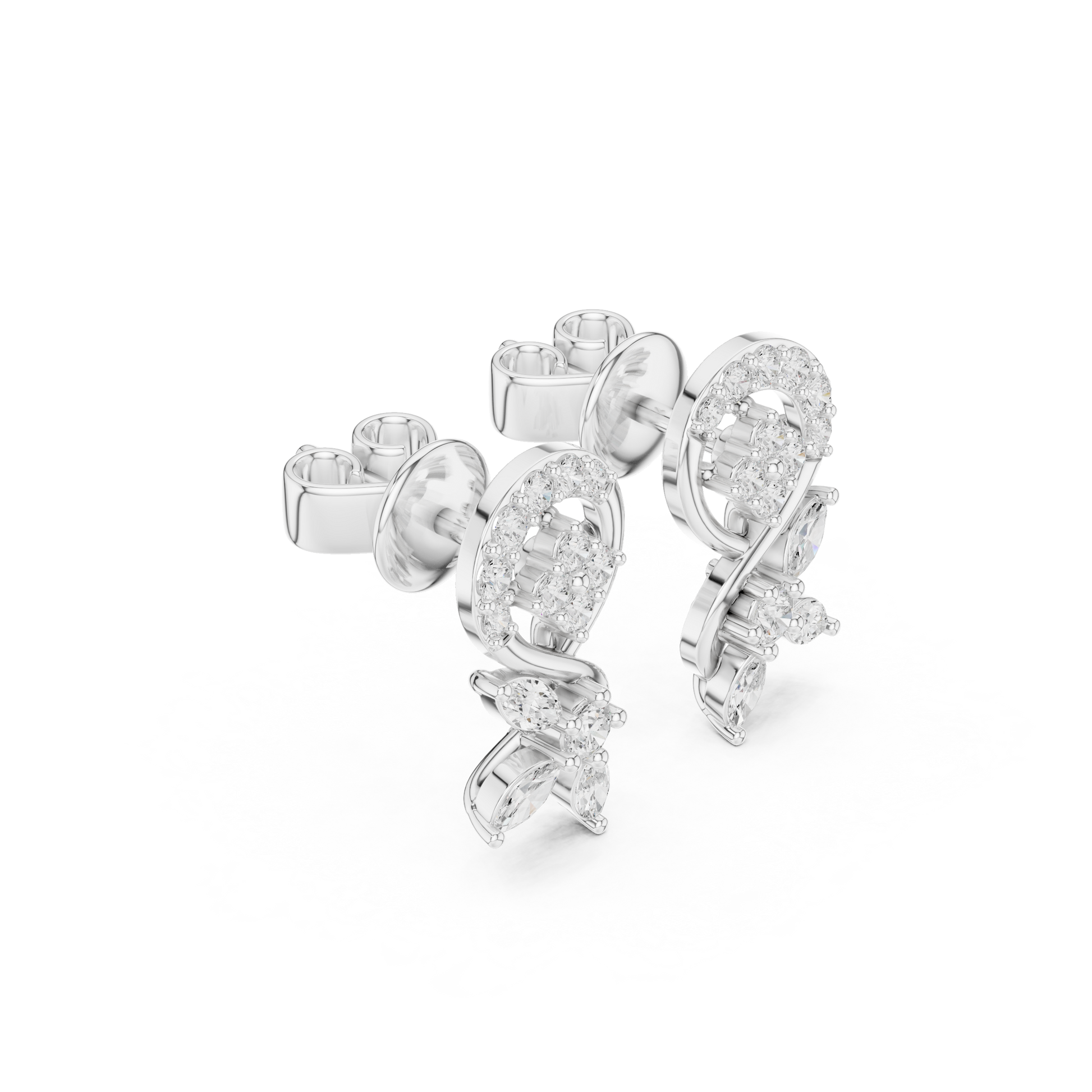 Marquise Round Cut Lab Grown Diamond Stud Earrings in Silver