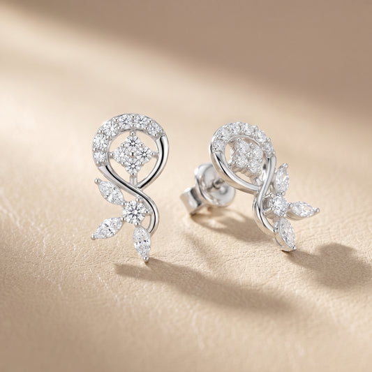 Marquise Round Cut Lab Grown Diamond Stud Earrings in White Gold