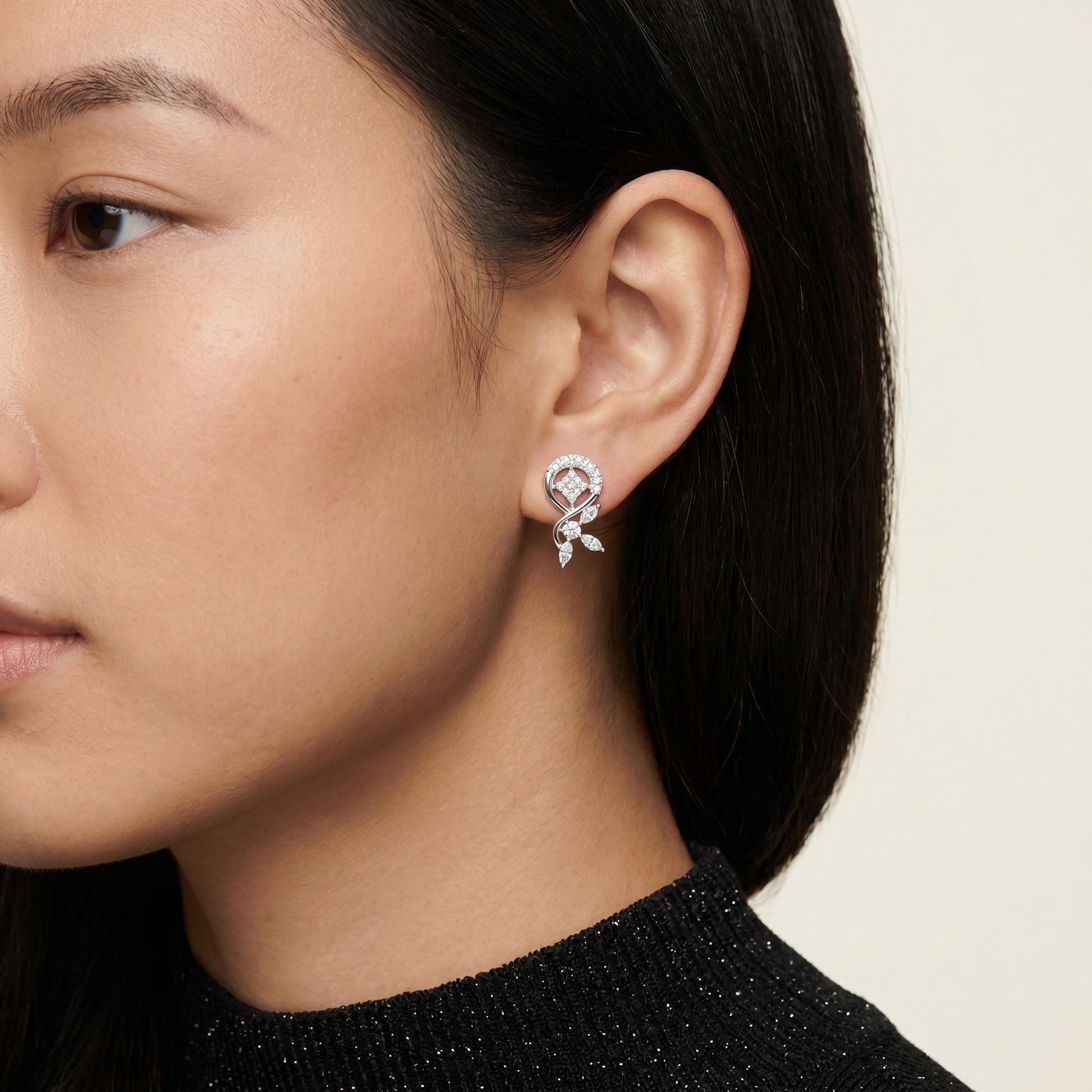 Marquise Round Cut Lab Grown Diamond Stud Earrings in Platinum