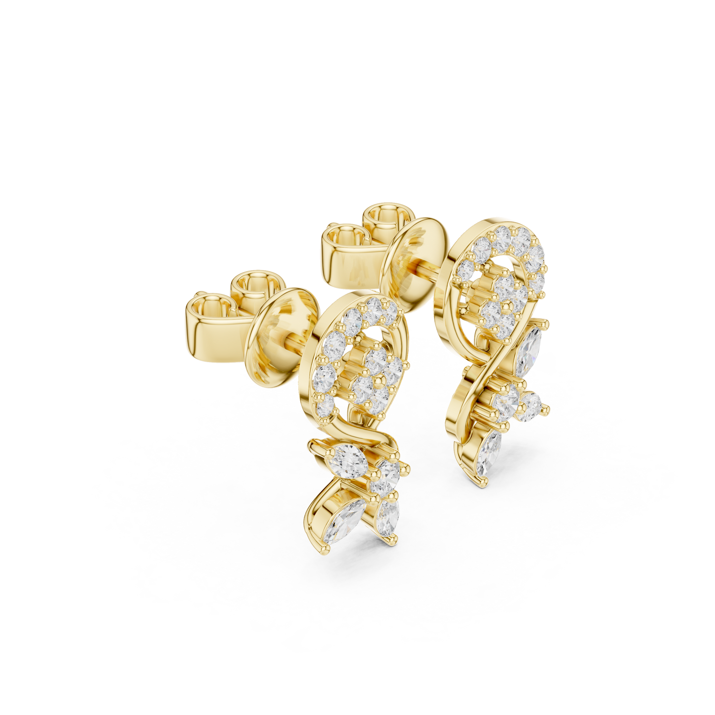 Marquise Round Cut Lab Grown Diamond Stud Earrings in Yellow Gold