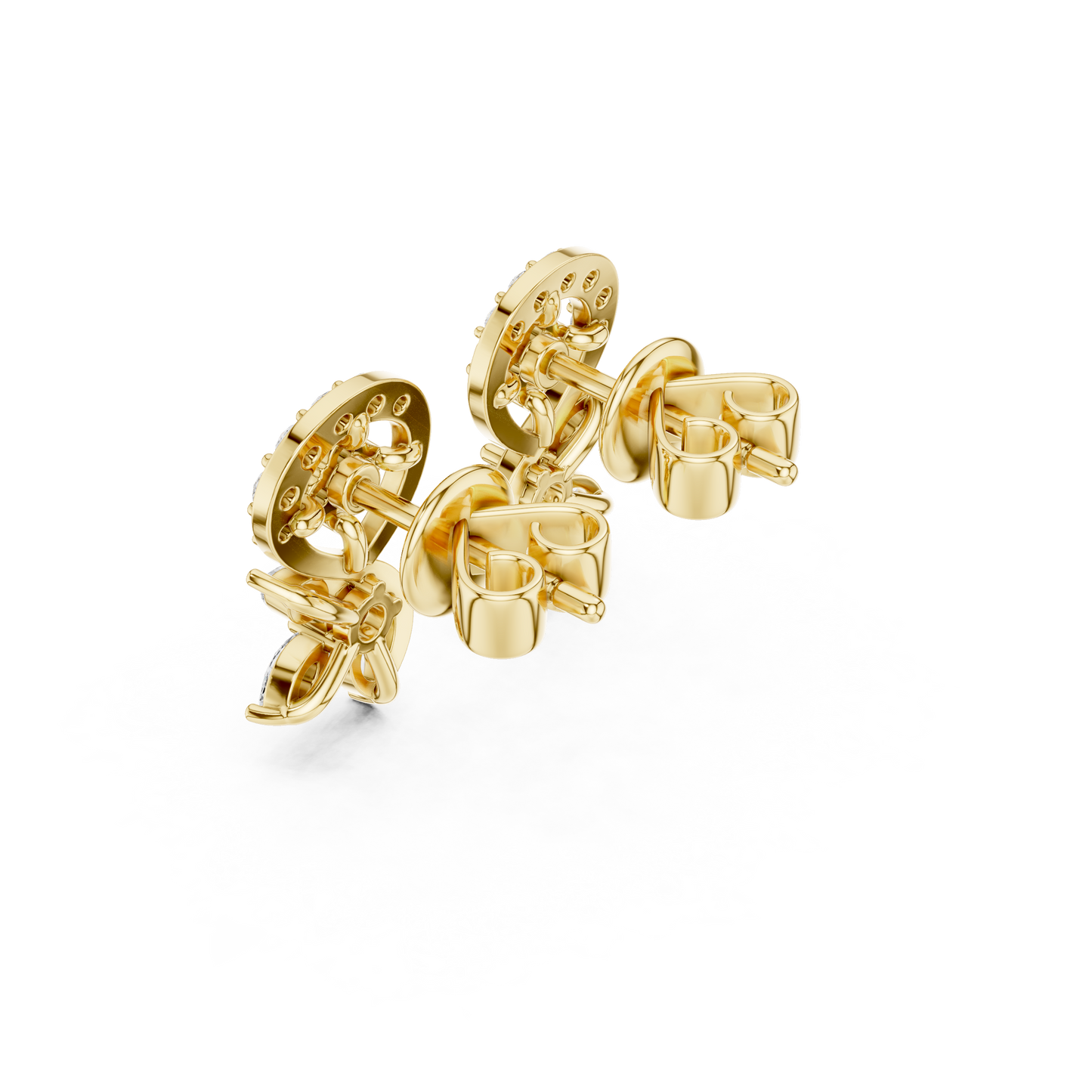 Marquise Round Cut Lab Grown Diamond Stud Earrings in Yellow Gold