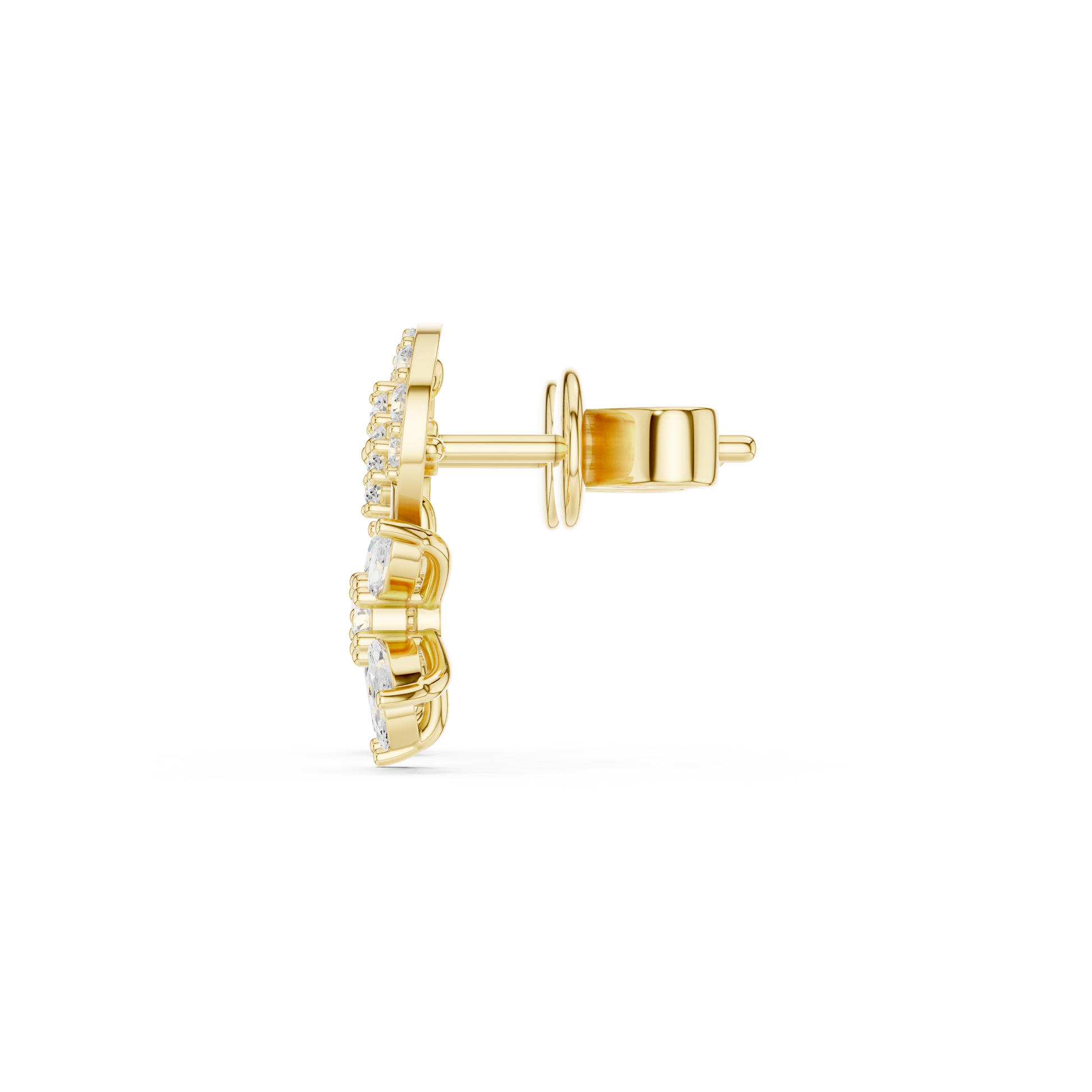 Marquise Round Cut Lab Grown Diamond Stud Earrings in Yellow Gold