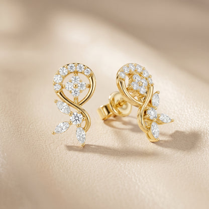 Marquise Round Cut Lab Grown Diamond Stud Earrings in Yellow Gold