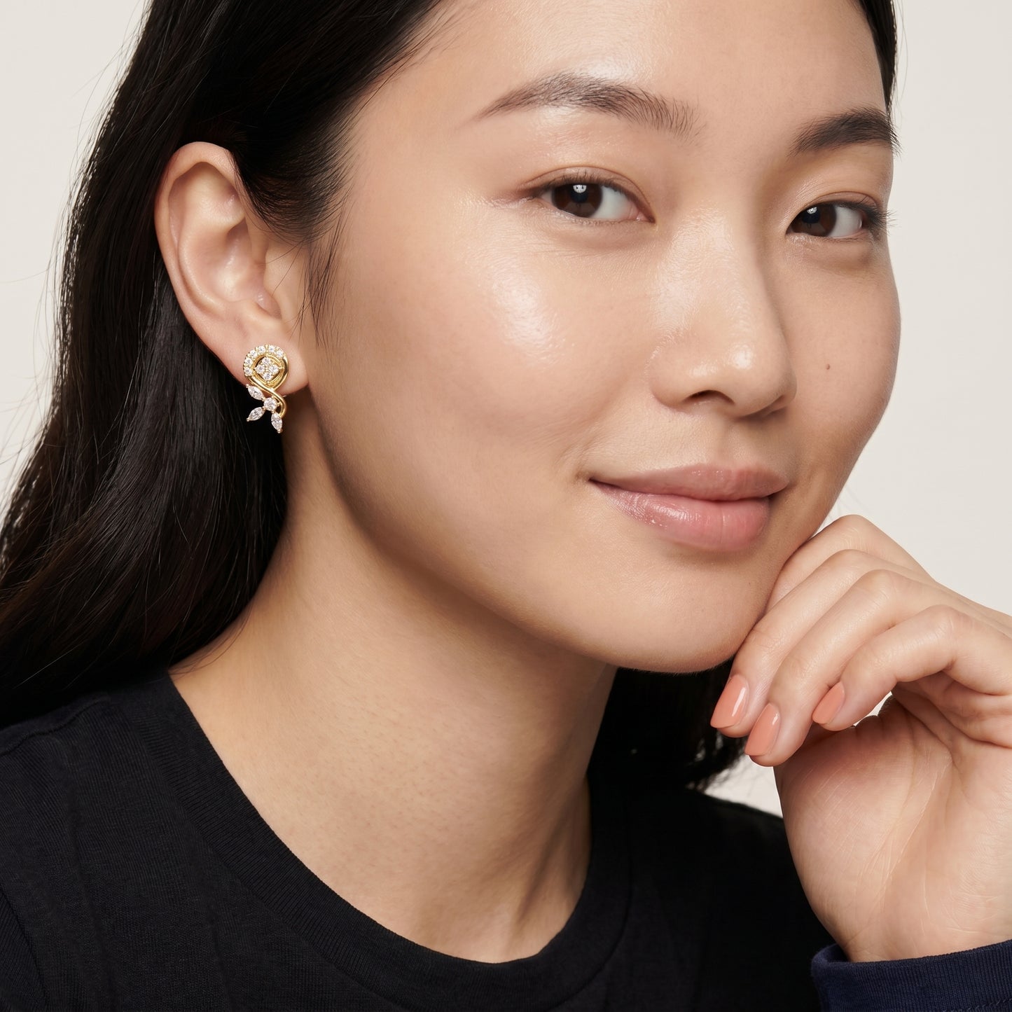 Marquise Round Cut Lab Grown Diamond Stud Earrings in Yellow Gold