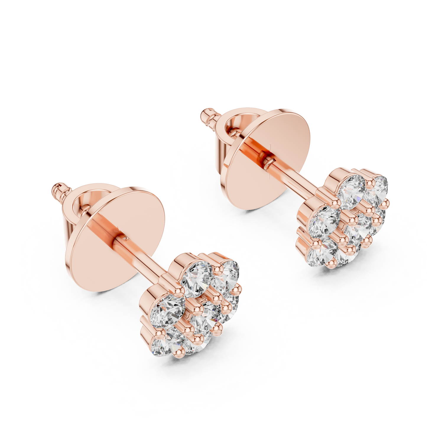 Round Cut Lab Grown Diamond Stud Earrings in Rose Gold