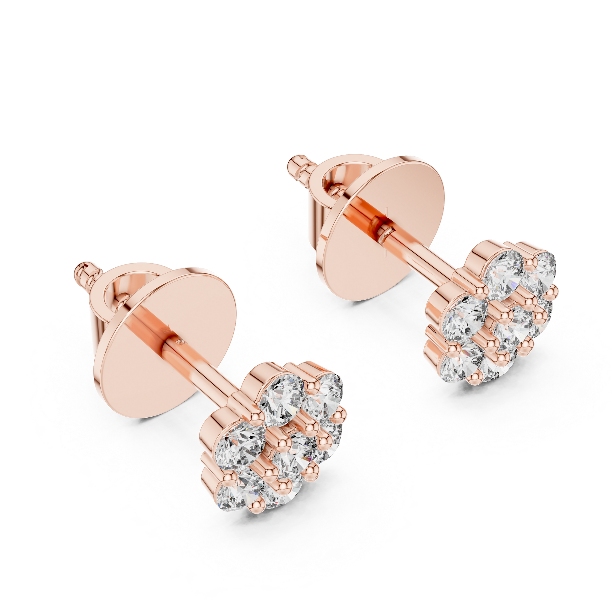 Round Cut Lab Grown Diamond Stud Earrings in Rose Gold
