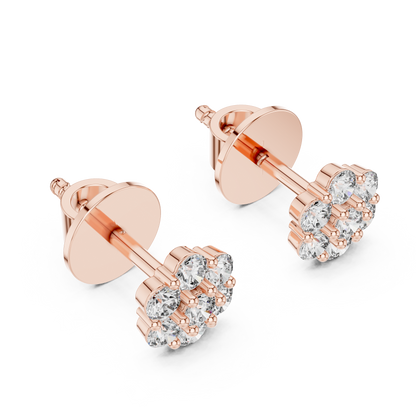 Round Cut Lab Grown Diamond Stud Earrings in Rose Gold