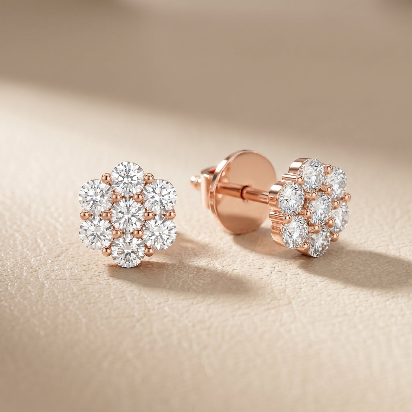 Round Cut Lab Grown Diamond Stud Earrings in Rose Gold