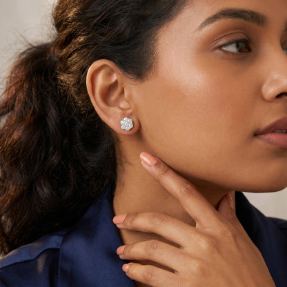 Round Cut Lab Grown Diamond Stud Earrings in Silver