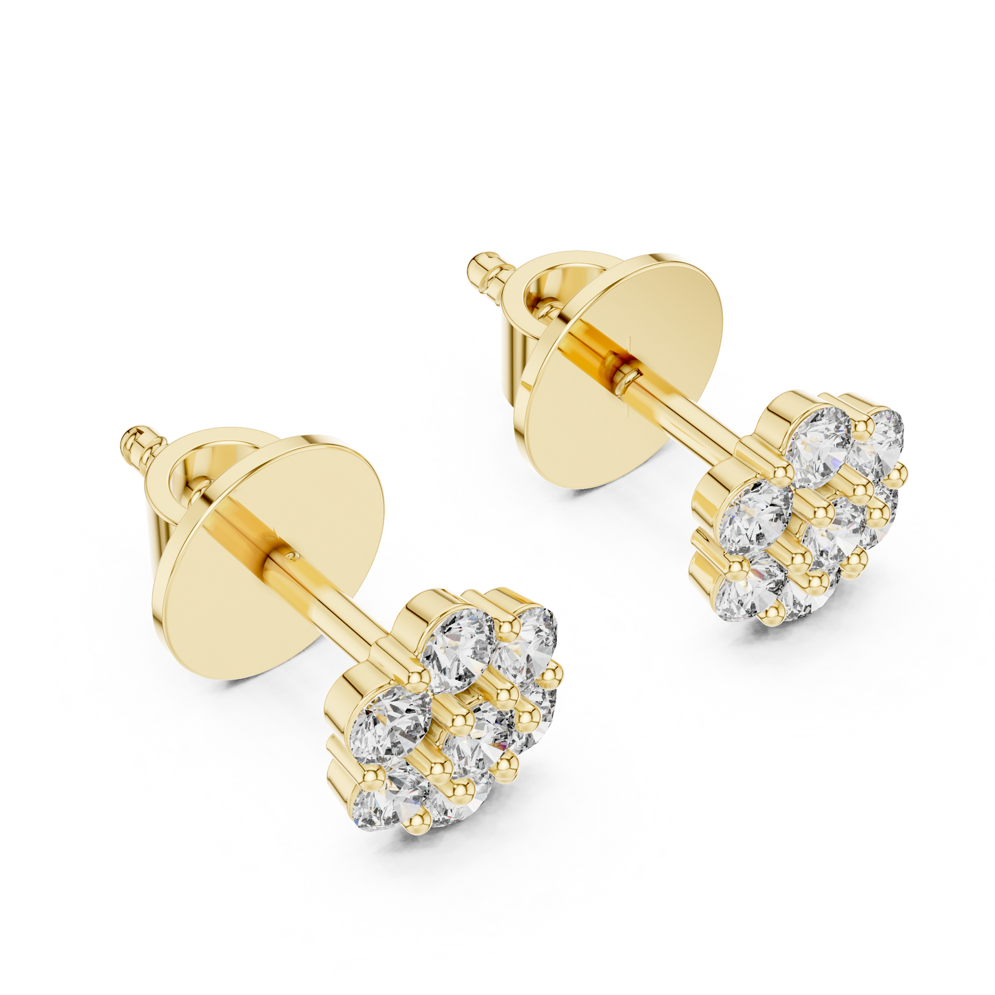 Round Cut Lab Grown Diamond Stud Earrings in Yellow Gold