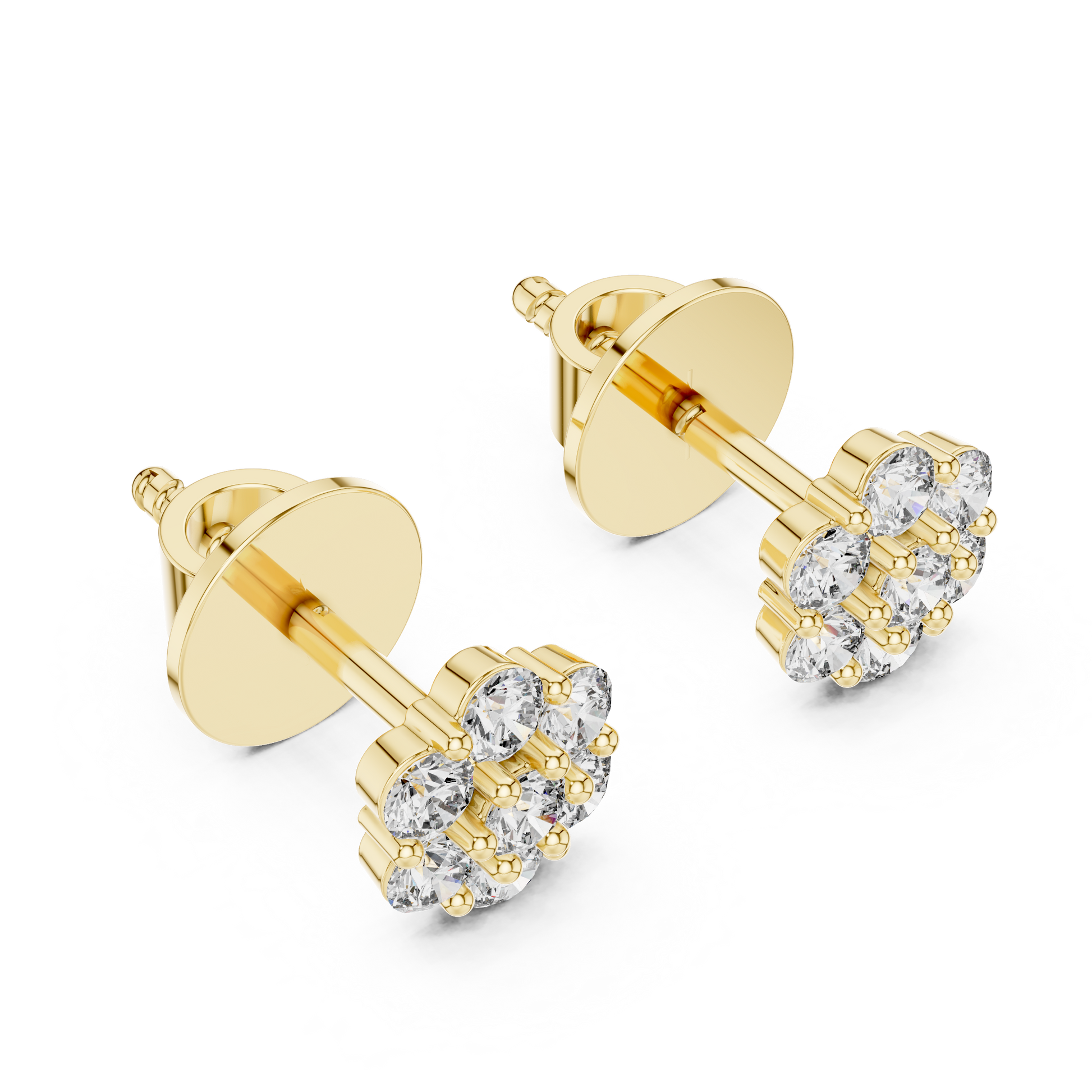 Round Cut Lab Grown Diamond Stud Earrings in Yellow Gold