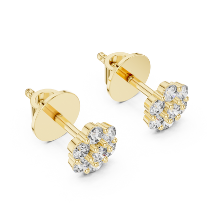 Round Cut Lab Grown Diamond Stud Earrings in Yellow Gold