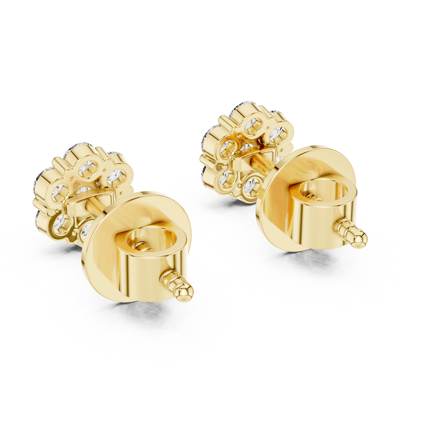Round Cut Lab Grown Diamond Stud Earrings in Yellow Gold