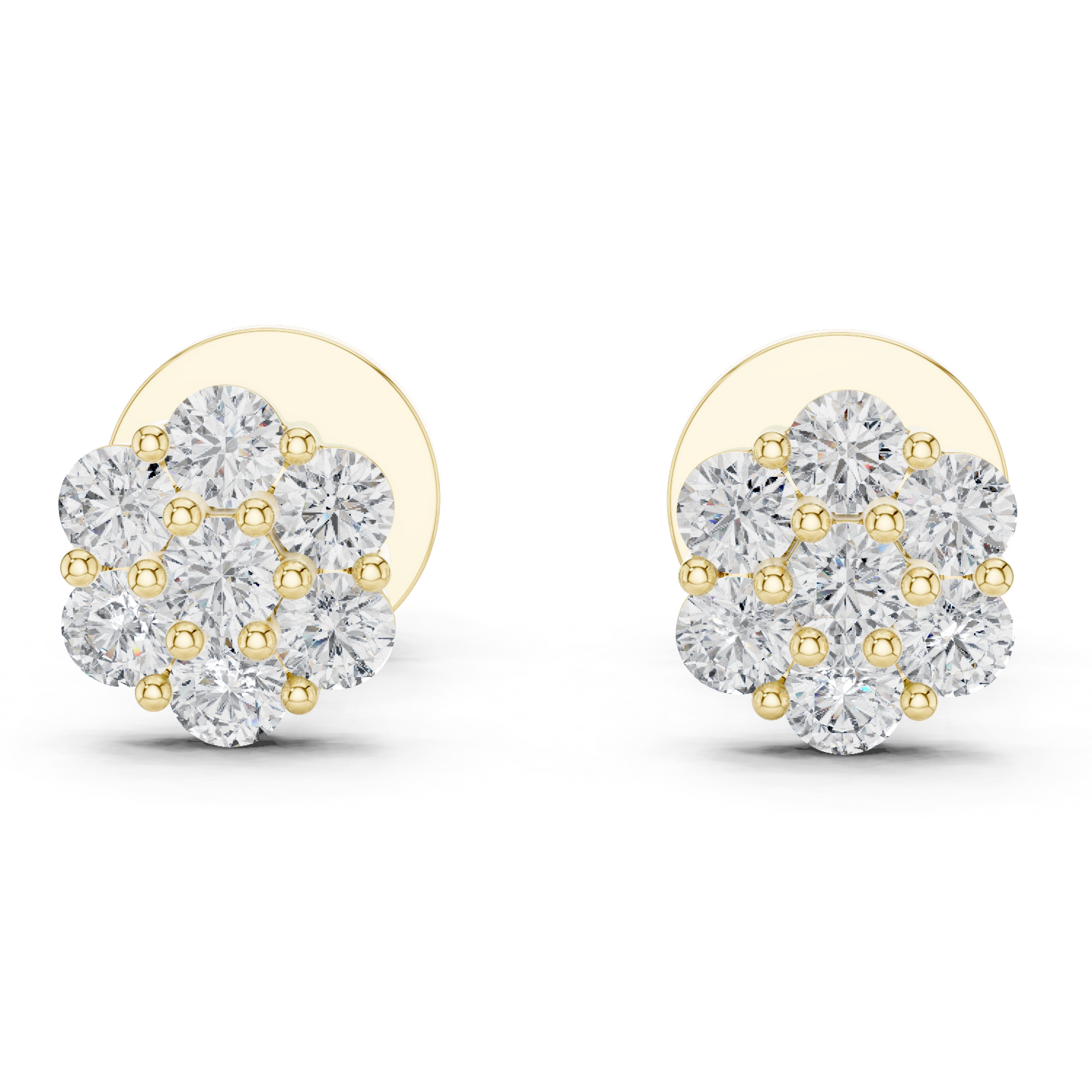 Round Cut Lab Grown Diamond Stud Earrings in Yellow Gold