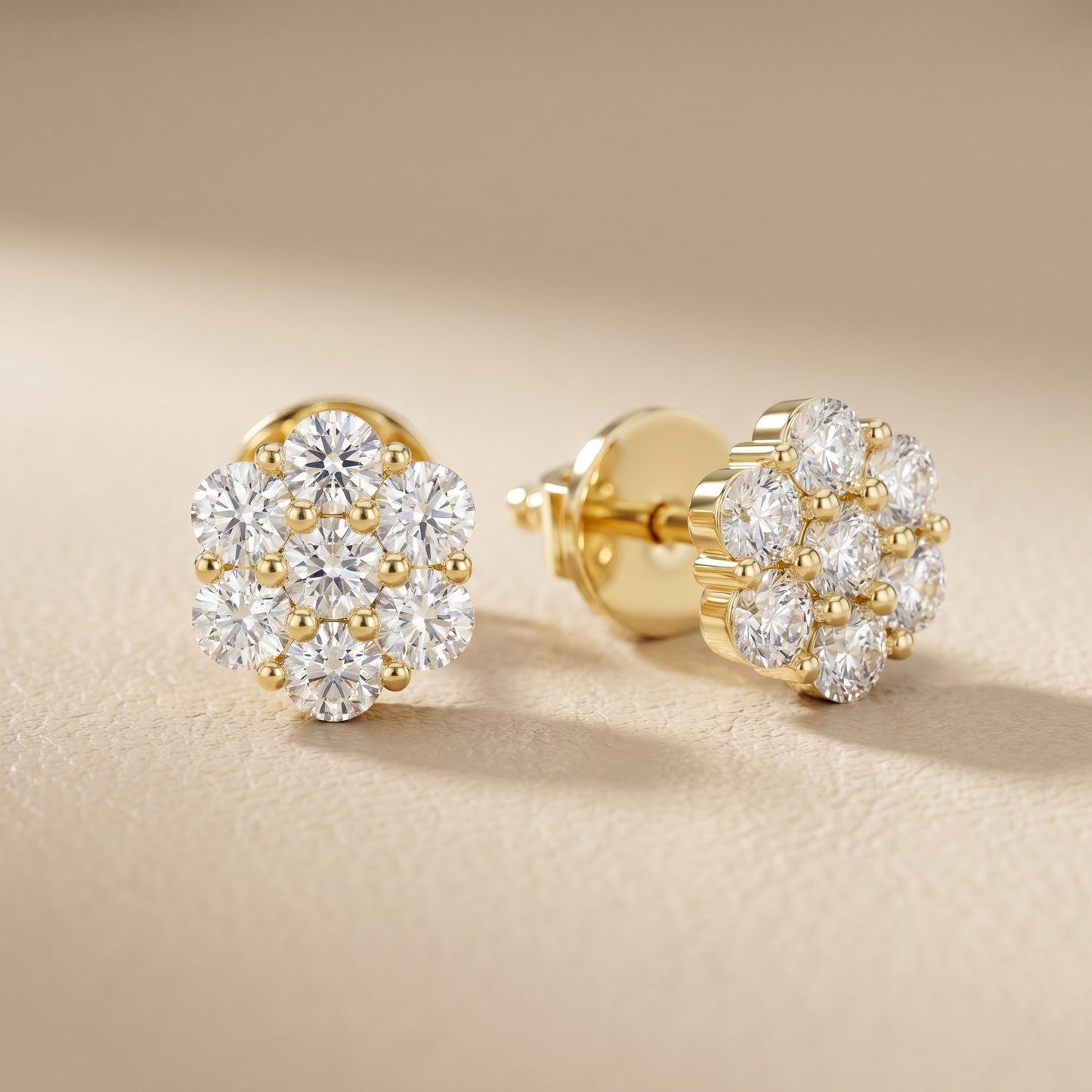 Round Cut Lab Grown Diamond Stud Earrings in Yellow Gold
