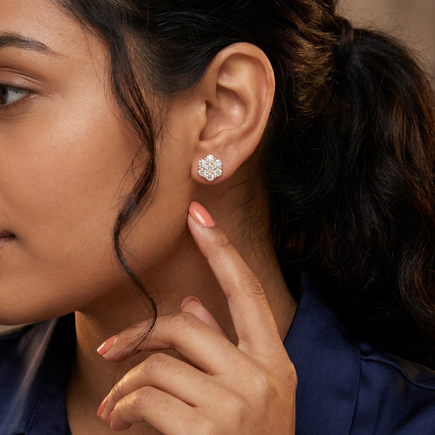 Round Cut Lab Grown Diamond Stud Earrings in Yellow Gold