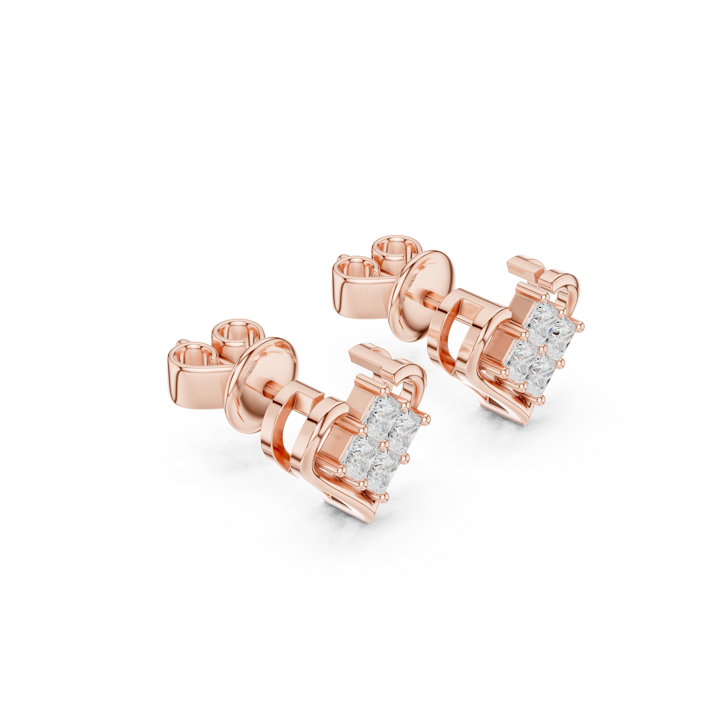 Princess Cut Lab Grown Diamond Stud Earrings in Rose Gold