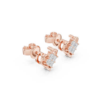 Princess Cut Lab Grown Diamond Stud Earrings in Rose Gold