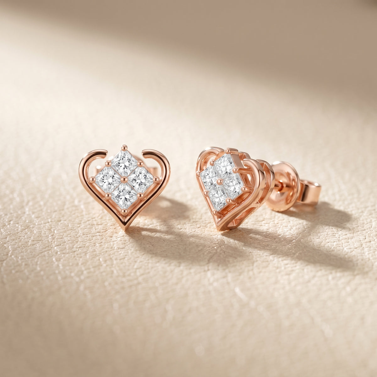 Princess Cut Lab Grown Diamond Stud Earrings in Rose Gold