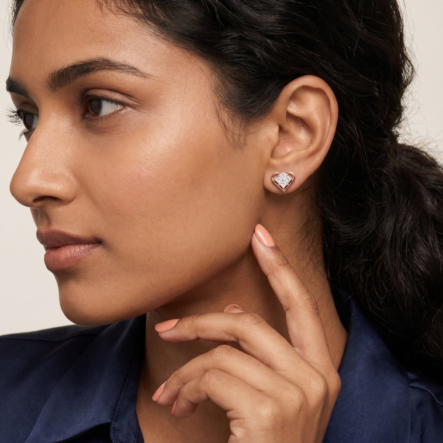 Princess Cut Lab Grown Diamond Stud Earrings in Rose Gold
