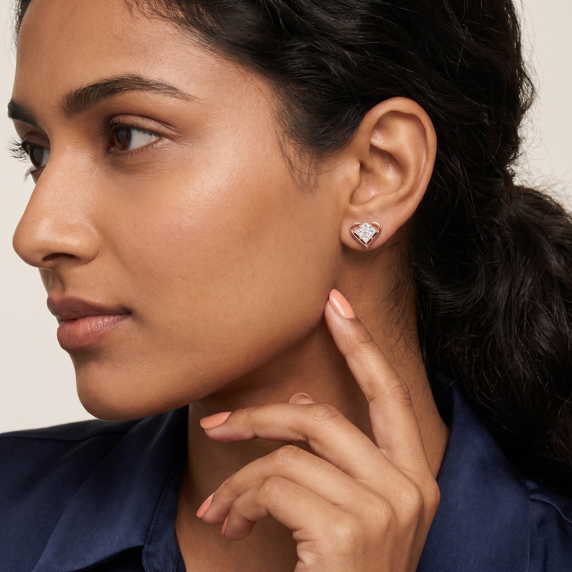Princess Cut Lab Grown Diamond Stud Earrings in Rose Gold