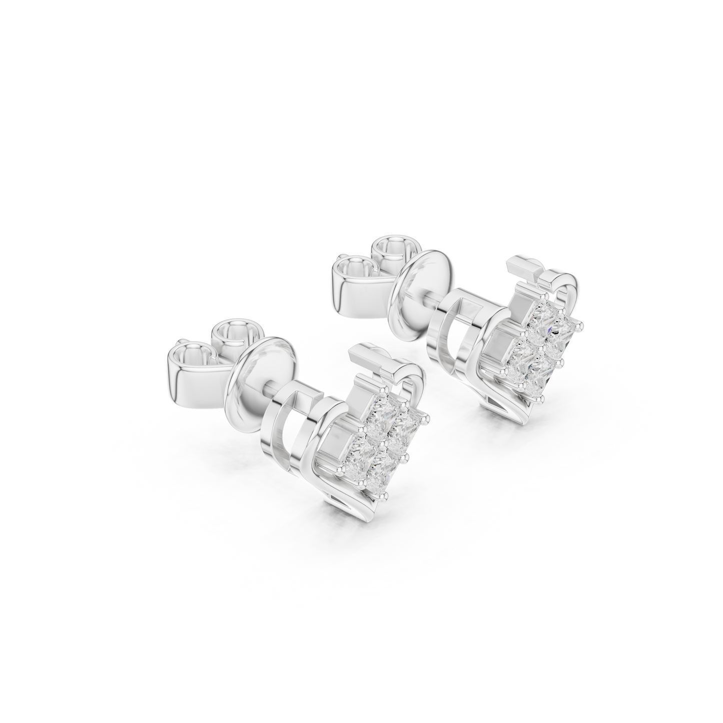 Princess Cut Lab Grown Diamond Stud Earrings in Silver