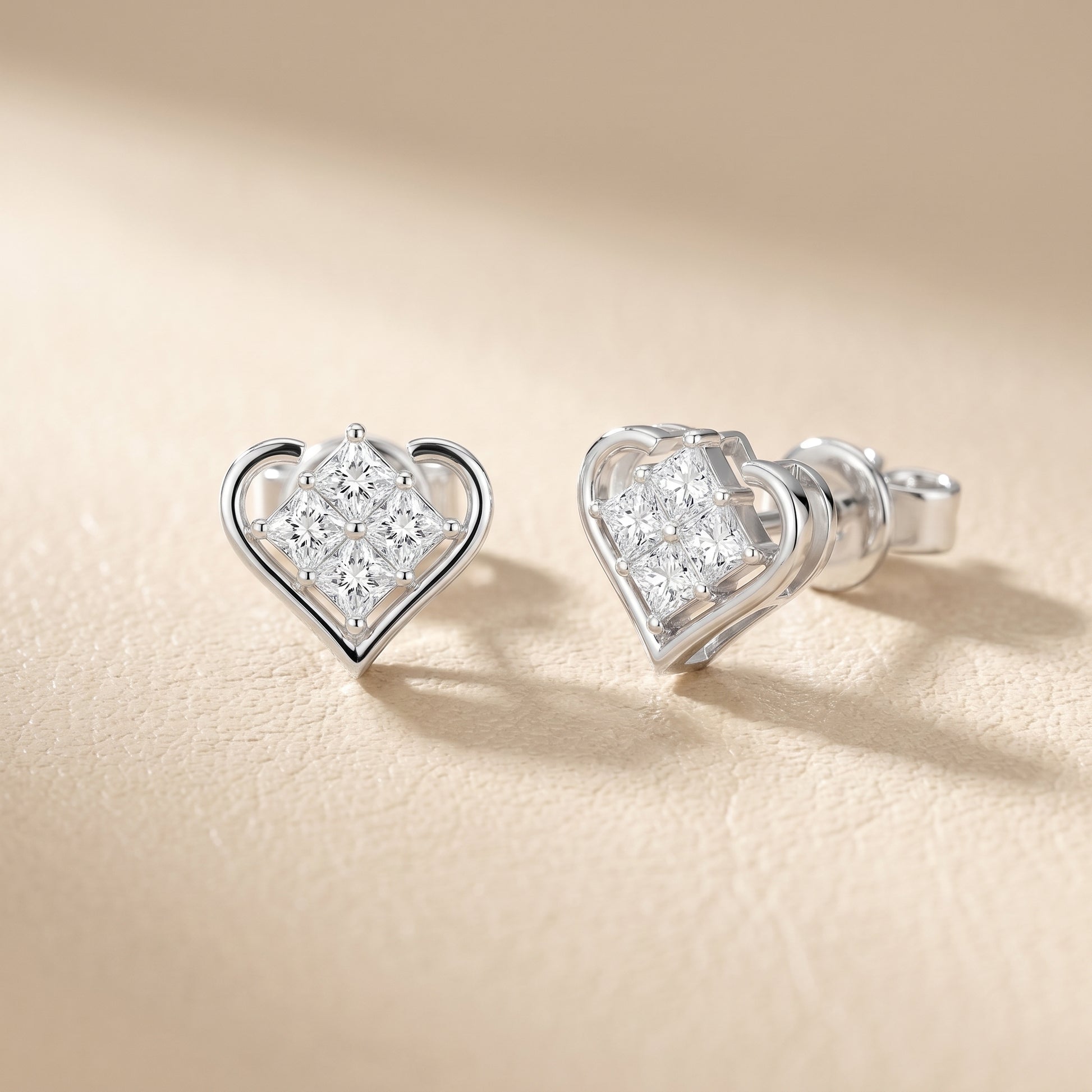 Princess Cut Lab Grown Diamond Stud Earrings in Silver
