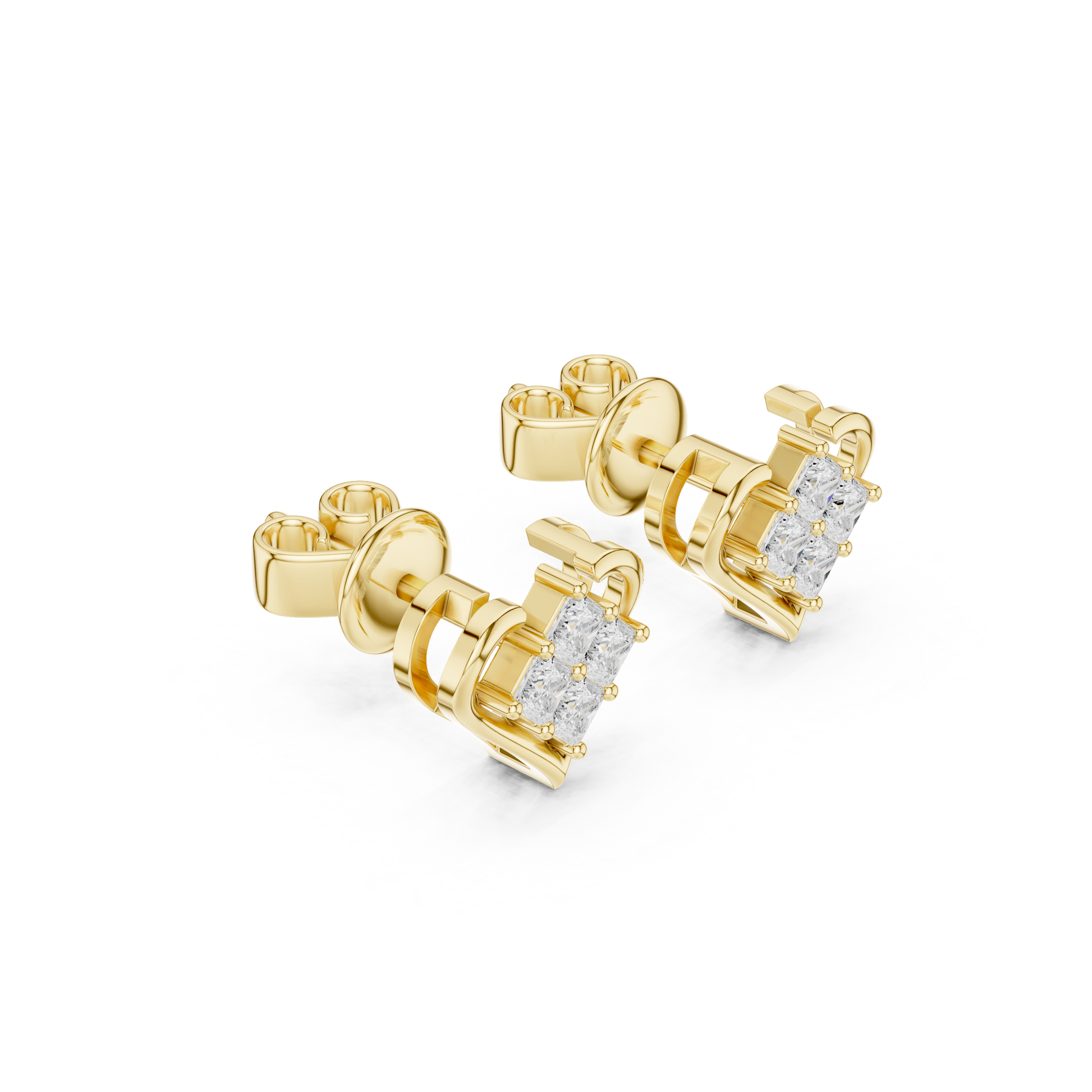 Princess Cut Lab Grown Diamond Stud Earrings in Yellow Gold