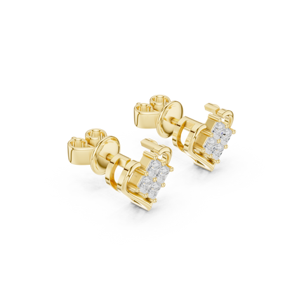 Princess Cut Lab Grown Diamond Stud Earrings in Yellow Gold