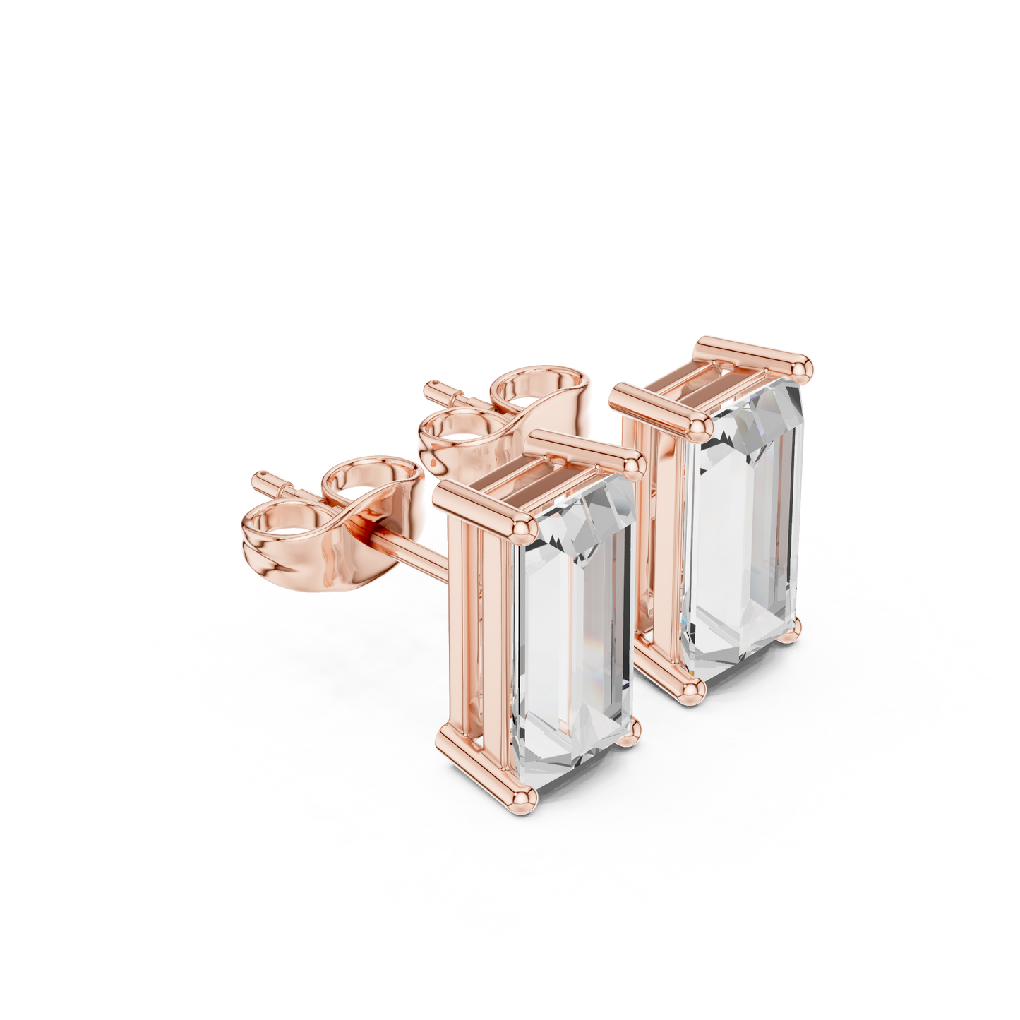 Emerald Cut Lab Grown Diamond Stud Earrings in Rose Gold