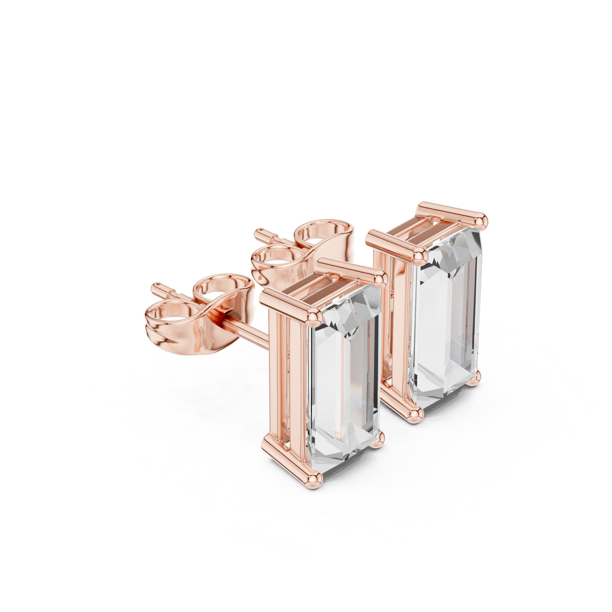 Emerald Cut Lab Grown Diamond Stud Earrings in Rose Gold
