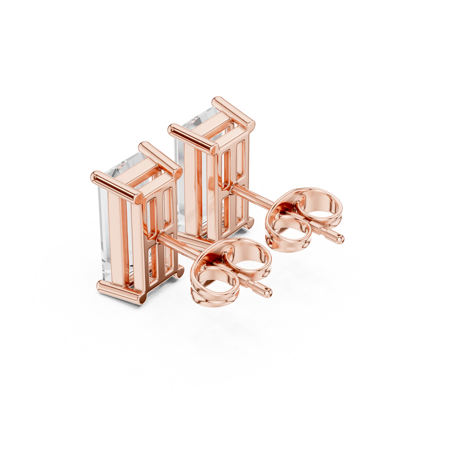 Emerald Cut Lab Grown Diamond Stud Earrings in Rose Gold