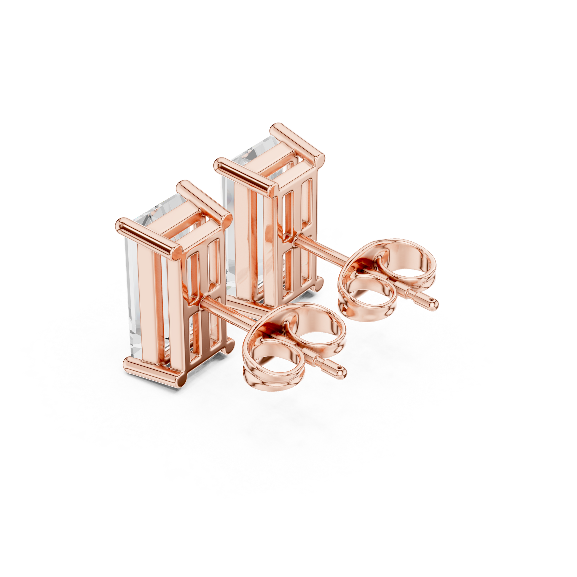 Emerald Cut Lab Grown Diamond Stud Earrings in Rose Gold