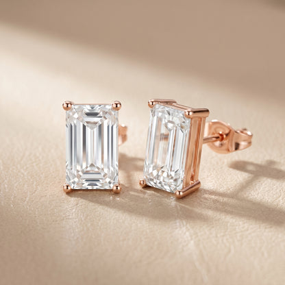 Emerald Cut Lab Grown Diamond Stud Earrings in Rose Gold