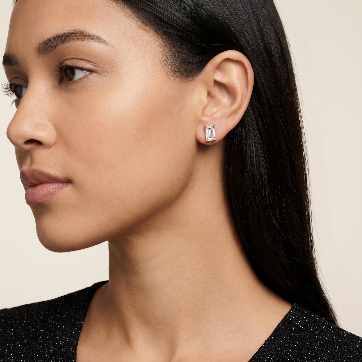 Emerald Cut Lab Grown Diamond Stud Earrings in Rose Gold